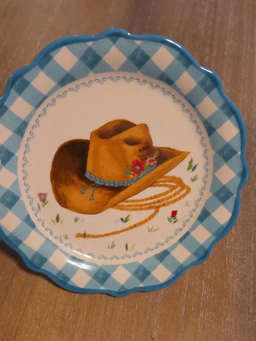 The Pioneer Woman Blue Check Cowboy Hat Decorative Party Plate NWT